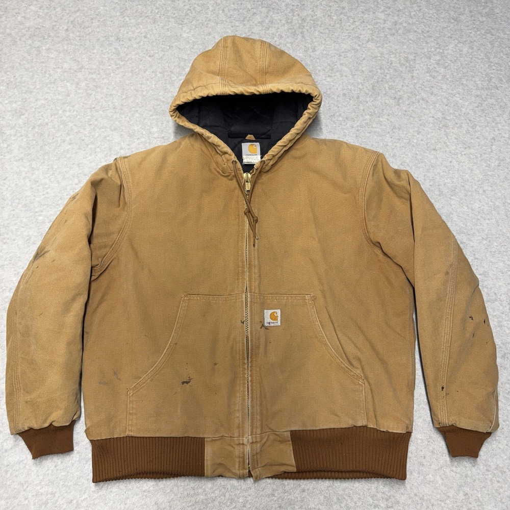 Vintage Carhartt Active Jacket Mens Large Brown Duck Hooded Insulated J140 BRN